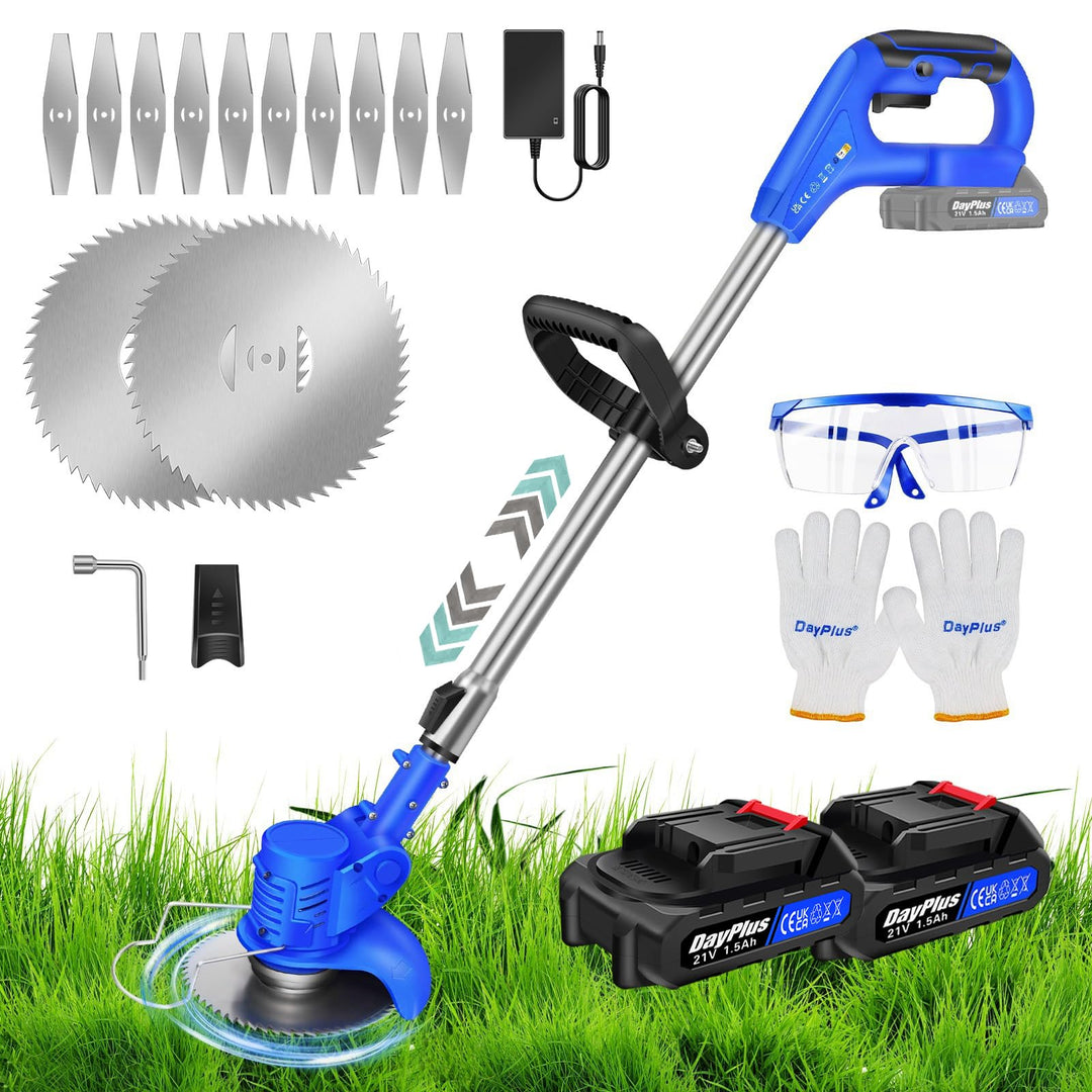 DayPlus Schnurloser Strimmer Rasentrimmer mit 2 Akkus, Leichter, einziehbarer, wiederaufladbarer Gra