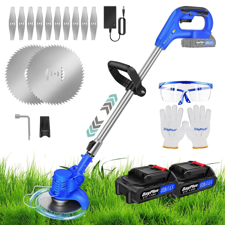 DayPlus Schnurloser Strimmer Rasentrimmer mit 2 Akkus, Leichter, einziehbarer, wiederaufladbarer Gra