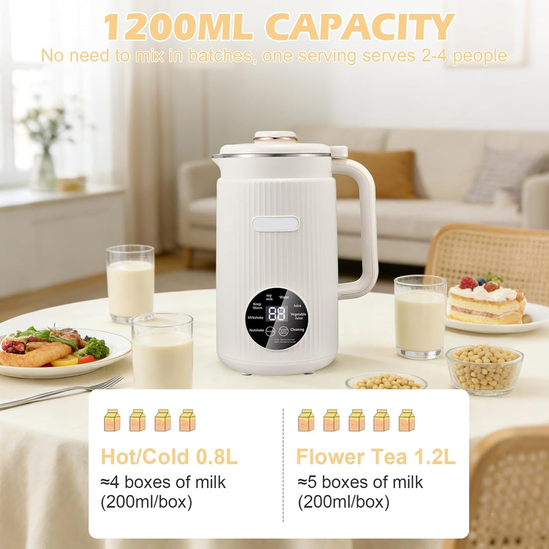 Nussmilchmaschine, 1200ml Automatische Sojamilch Maschine mit Selbstreinigung, 8-in-1 Pflanzenmilchb