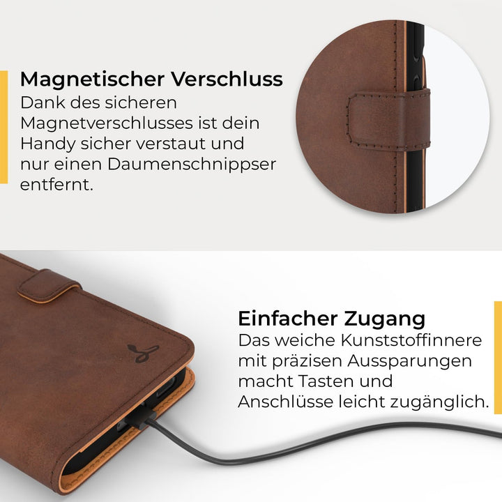 Snakehive Samsung Galaxy S22 Schutzhülle/Klapphülle echt Lederhülle mit Standfunktion, Handmade in E