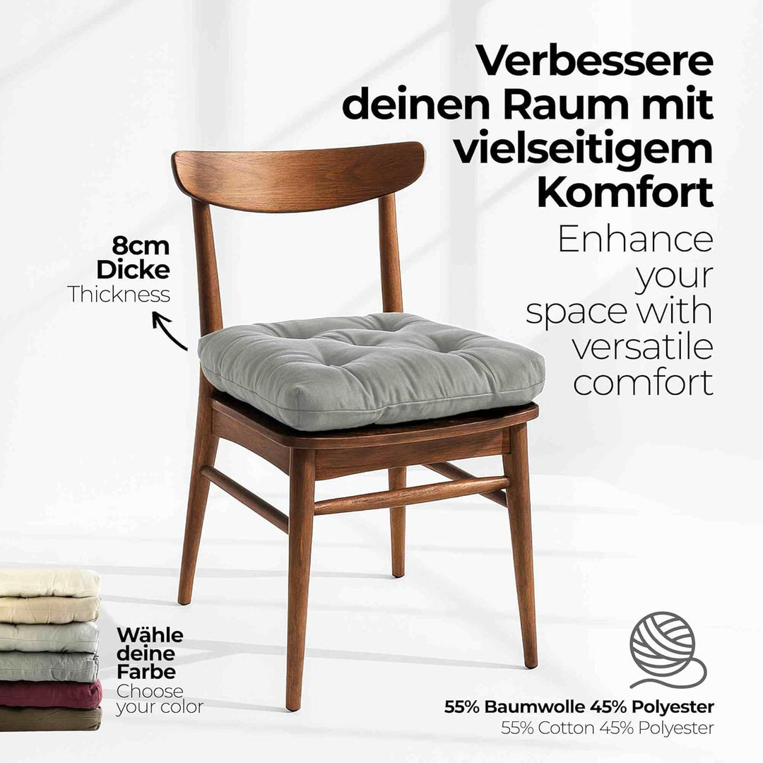 etérea Sitzkissen 42x42 cm 2er Set - Grau 8 cm hoch - Bodenkissen für Indoor, Outdoor, Küche, Garten