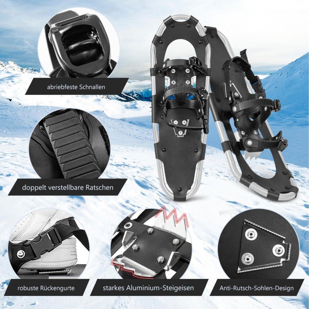 GYMAX leichte Alu Schneeschuhe, Geländeschneeschuh Set mit verstellbar Trekkingstöcke &amp; Tragetasche,
