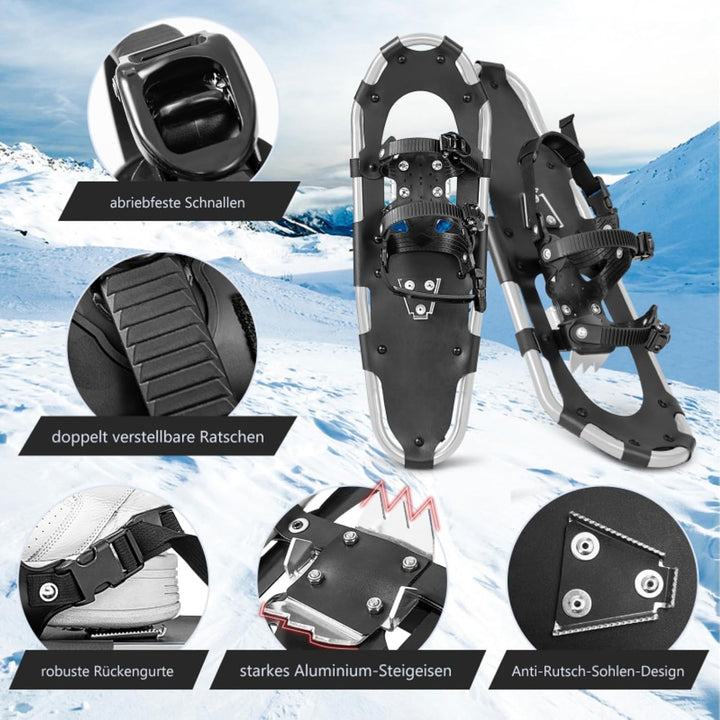 GYMAX leichte Alu Schneeschuhe, Geländeschneeschuh Set mit verstellbar Trekkingstöcke &amp; Tragetasche,