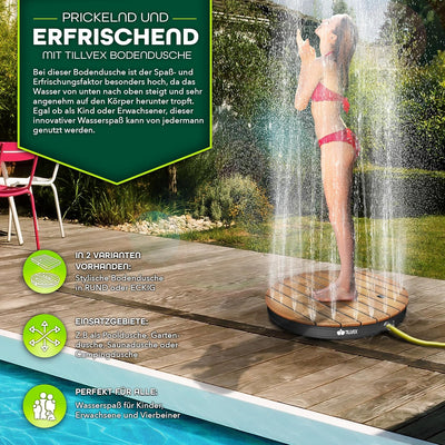 tillvex® Gartendusche Outdoor bis 4 m Fontänenhöhe | Bodendusche rechteckig & rund mit Fussrad | Aus