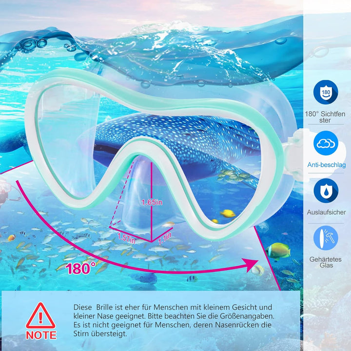 Supertrip Trocken Schnorchelset mit Anti-beschlag Taucherbrille Panorama Blickfeld gehärtete wasserd