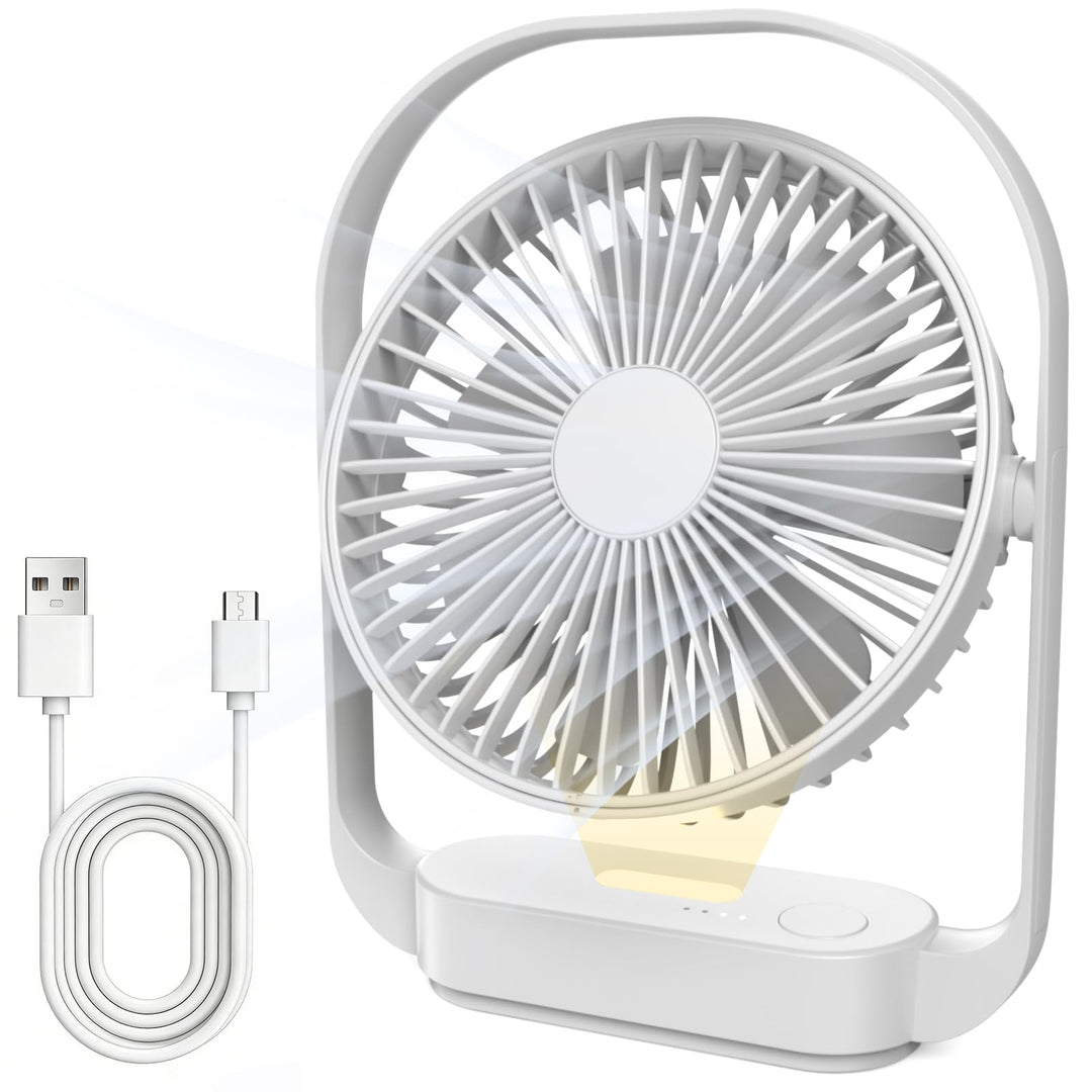 SURFOU Ventilator 4000mAh Akku, Kabelloser Tischventilator mit 4 Stufen und 2 Nachtlicht-Modi, USB-C