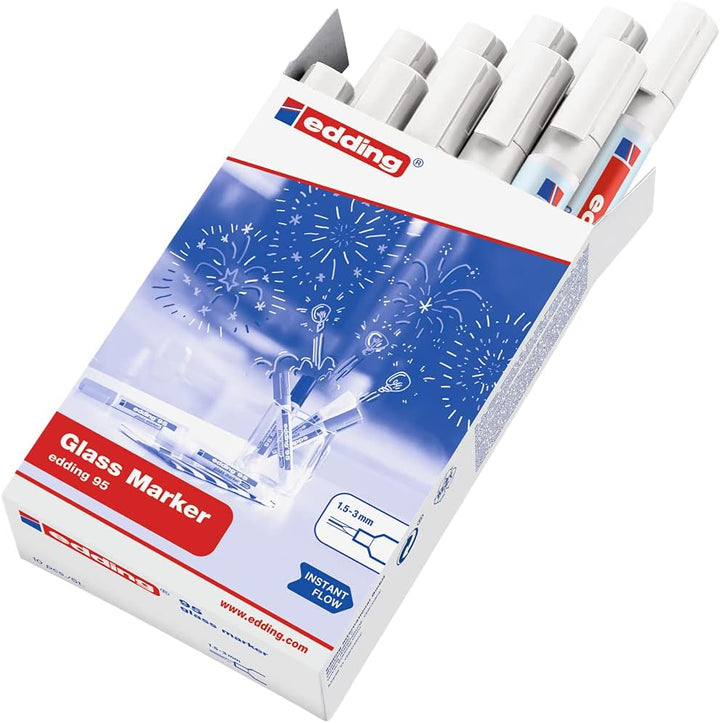 edding 95 Glasmarker - weiss - 10 Stifte - Rundspitze 1,5-3 mm - zum Schreiben und Markieren auf Gla