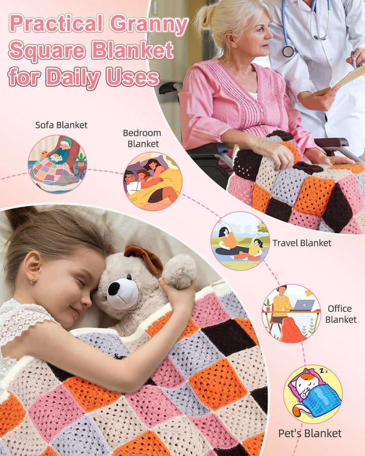 Aeelike Häkelset Anfänger für Granny Square Decke, Starter Häkelset für Erwachsene mit Häkelnadeln 4