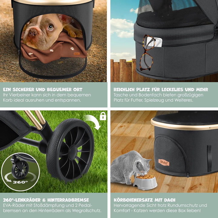 LOVPET® Hundewagen 3in1 Hundebuggy Hundebox Transporttasche 360° Grosse Räder Faltbar klappbar Haust