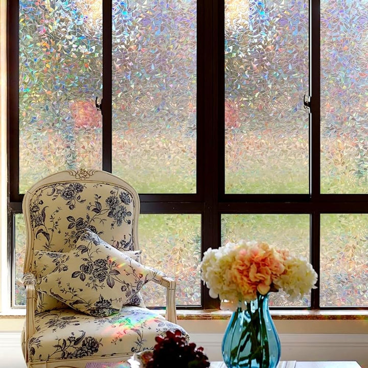 Cinbee 3D Fensterfolie Selbsthaftend Regenbogen Folie Fenster Blickdicht Dekorfolie Bunt (Transparen