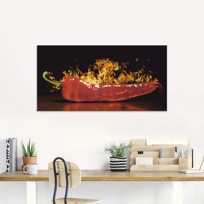 ARTland Glasbilder Wandbild Glas Bild einteilig 80x60 cm Querformat Essen Gewürze Chili Feuer Pepero