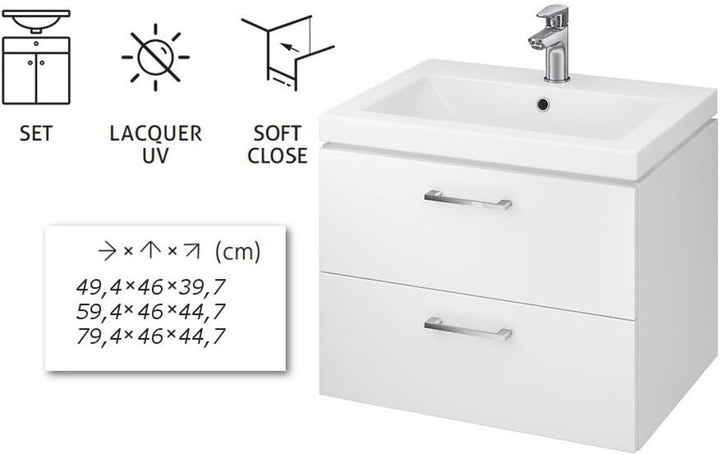 VBChome Badmöbel Waschbecken mit Unterschrank 80cm Waschtisch 2-Schubladen Weiss Lara, 80cm