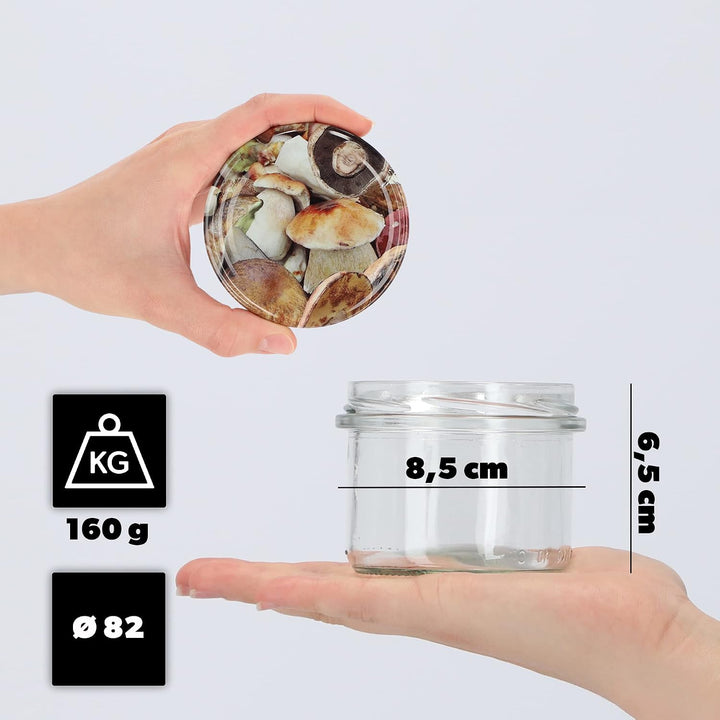 KADAX 20er Set Marmeladengläser 235ml TO82 Pilze, Einmachgläser Vorratsgläser Mason Jar mit Schraubd