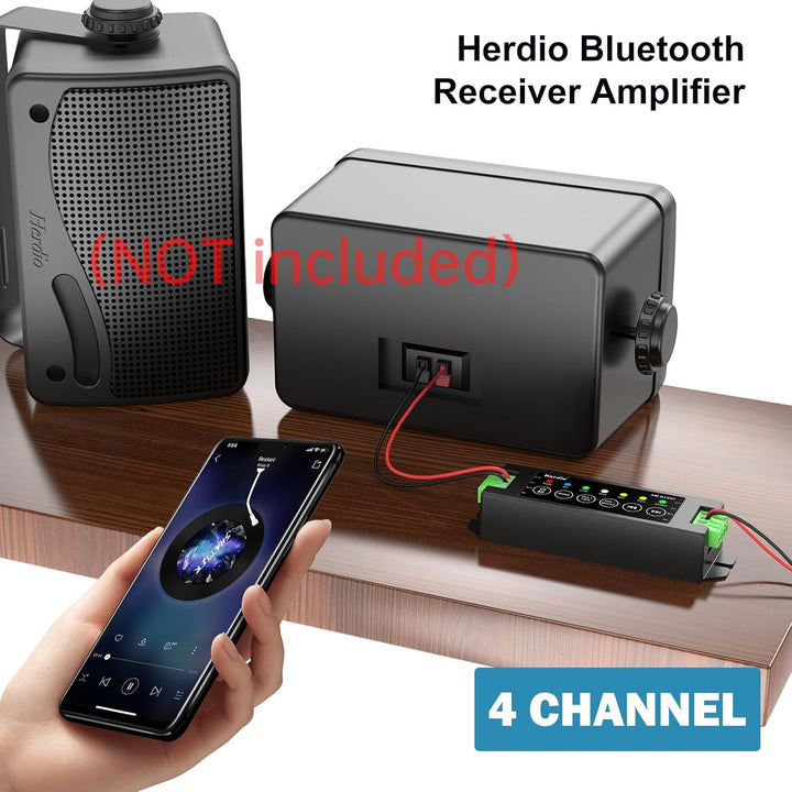 Herdio 4-Kanal-Verstärker Bluetooth 5.0 Amp Receiver 200W Ausgangsleistung mit 24V5A AC-DC Netzteil