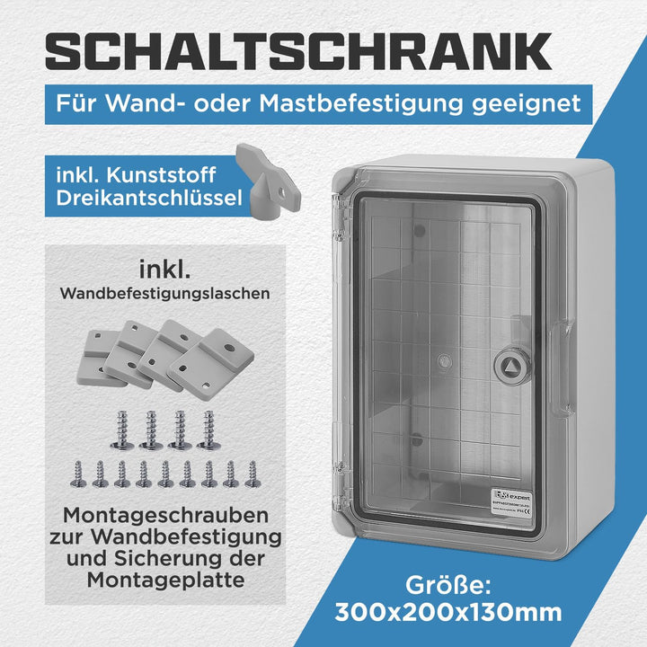 BOXEXPERT® Verteilerkasten aussen wasserdicht [ABS Kunststoff IP65 Gehäuse inkl. Sichttür] grau (Ser