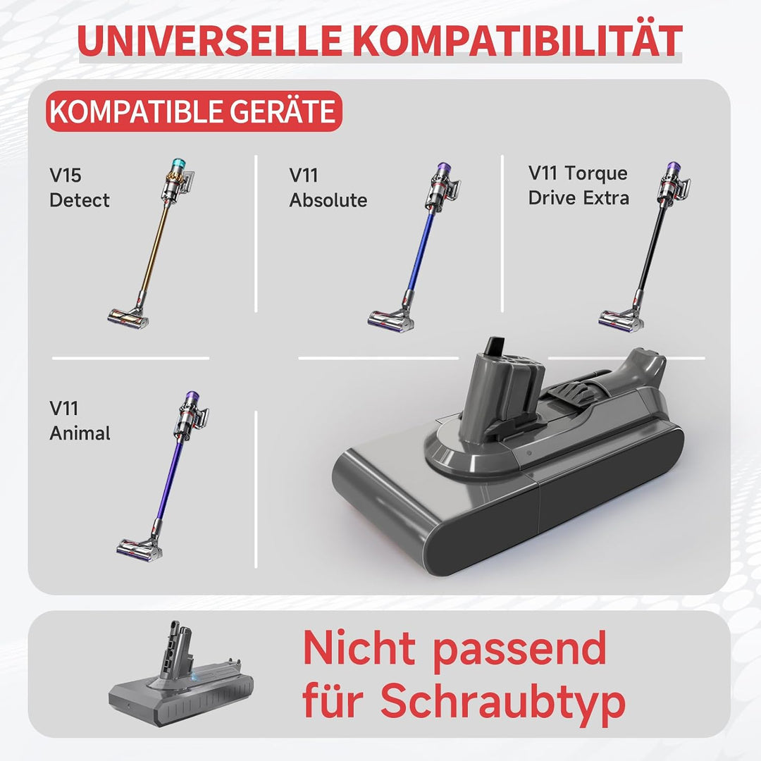 3950-mAh-Akku für V11/V15 Akku-Staubsauger, Ersatzakku 25,2 V, V11