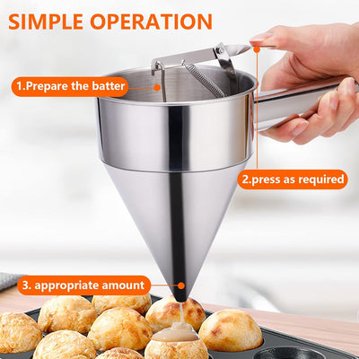YUNYODA Teigspender, Pfannkuchen Teigspender Edelstahl 600ml Teigportionierer mit Ständer, Pancake P