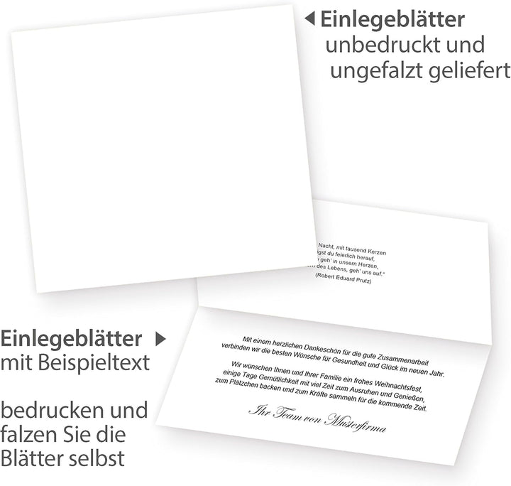 Weisse Weihnachten Weihnachtskarten Set (50 Sets) mit Umschlag und mit Einlegeblätter Einleger zum b