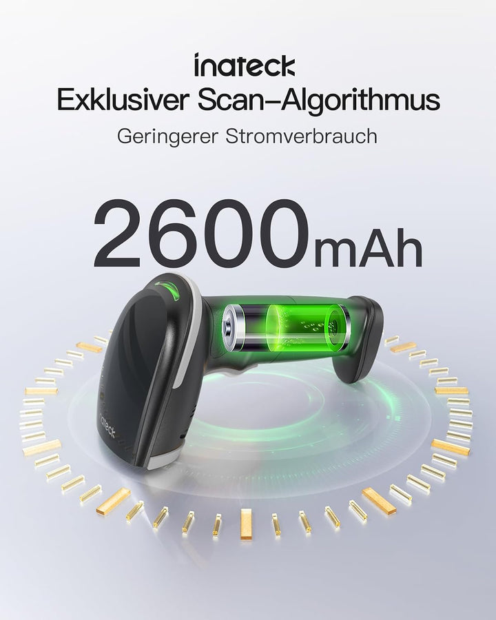 Inateck Barcode Scanner Kabellos, 1D 2D QR Code Scanner, BCST-23 Grau | 3-in-1 mit Bluetooth, 2,4 GH