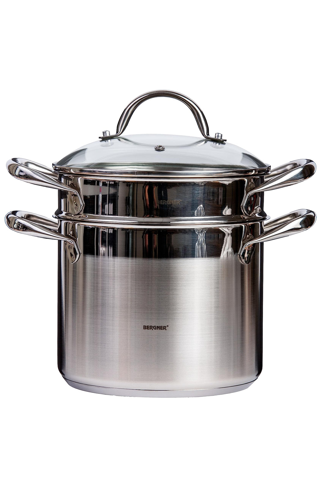 Bergner Q1513 24 cm Kochtopf 20 cm mit Deckel, Edelstahl, Stahl, Stahl