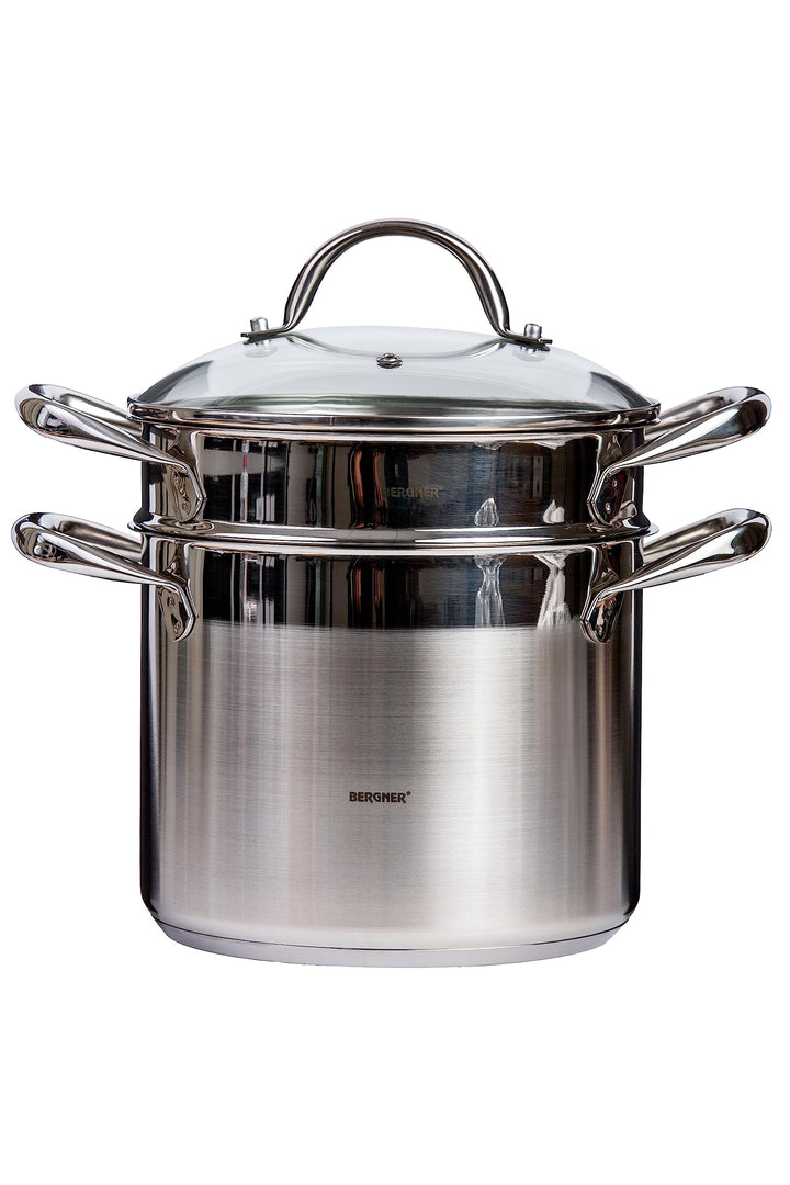 Bergner Q1513 24 cm Kochtopf 20 cm mit Deckel, Edelstahl, Stahl, Stahl