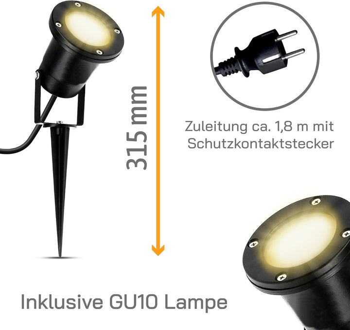 SSC-LUXon 2 Stück LED Gartenstrahler Erdspiess für aussen - mit 3W GU10 LED Lichtfarbe warmweiss - s