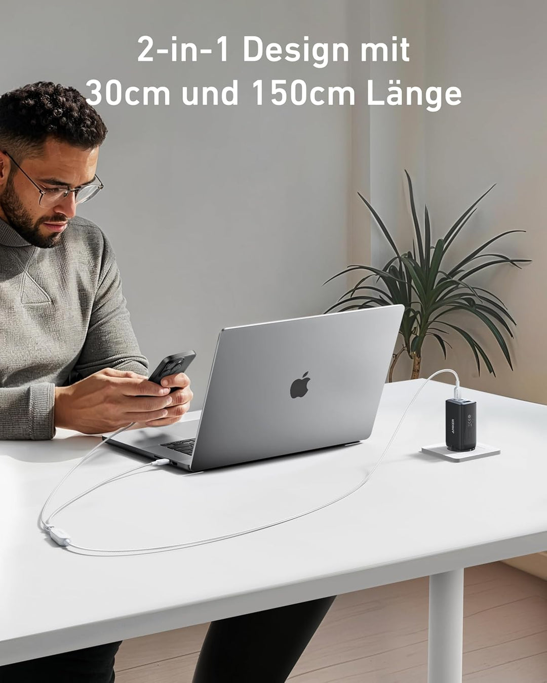 Anker USB C auf USB C Kabel, 140W Max 2-in-1 USB C Kabel 1,8m, für iPhone 17/16/16 Pro/16 Pro Max/16