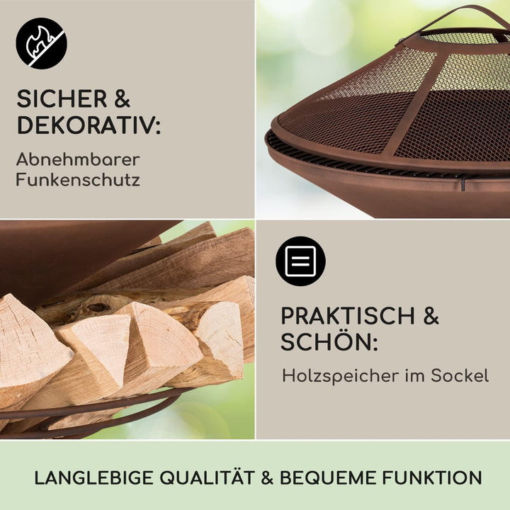 Blumfeldt Feuerschale, Wetterfeste Feuerschale mit Grillrost & Funkenschutz, Stahl-Feuerschalen Klei
