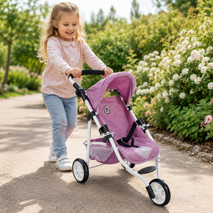 Bayer Chic 2000 - Puppenbuggy Lola, Jogging-Buggy, Puppenjogger, Puppenwagen, Jeans pink, 612-62, Je