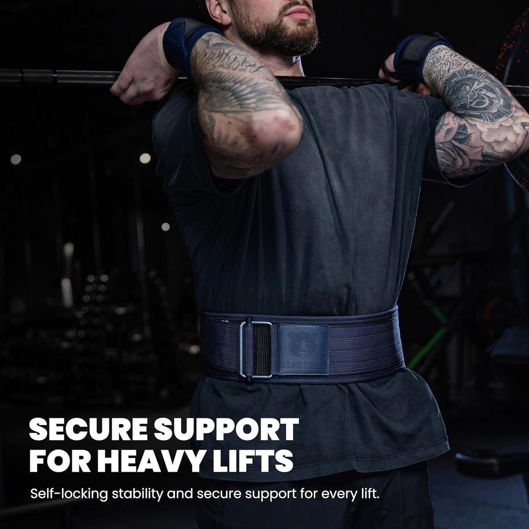 BEAR GRIP - Selbstverriegelnder Gewichthebergürtel, Premium Gewichthebergürtel für Crossfit, Powerli