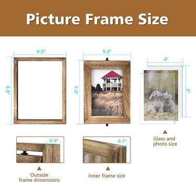 Emfogoo Bilderrahmen 10x15, Rustikal Holz 3 Falten Fotorahmen mit Doppelseitigem Display Drehbar Bil