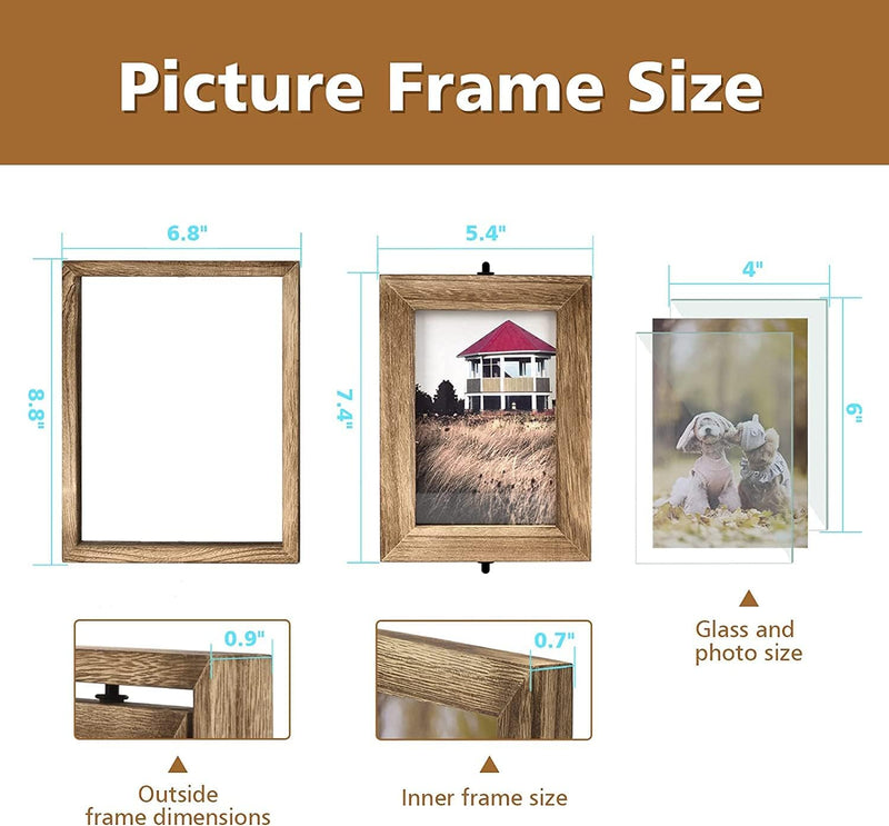 Emfogoo Bilderrahmen 10x15, Rustikal Holz 3 Falten Fotorahmen mit Doppelseitigem Display Drehbar Bil