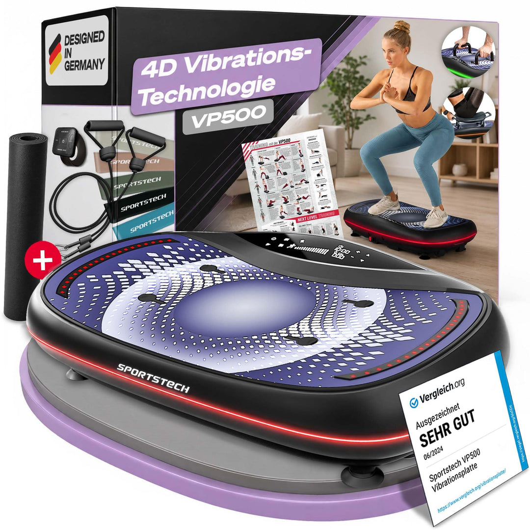 Sportstech 4D Premium Vibrationsplatte | Smart LED I 3 leise Motoren INext-Level Training mit Workou