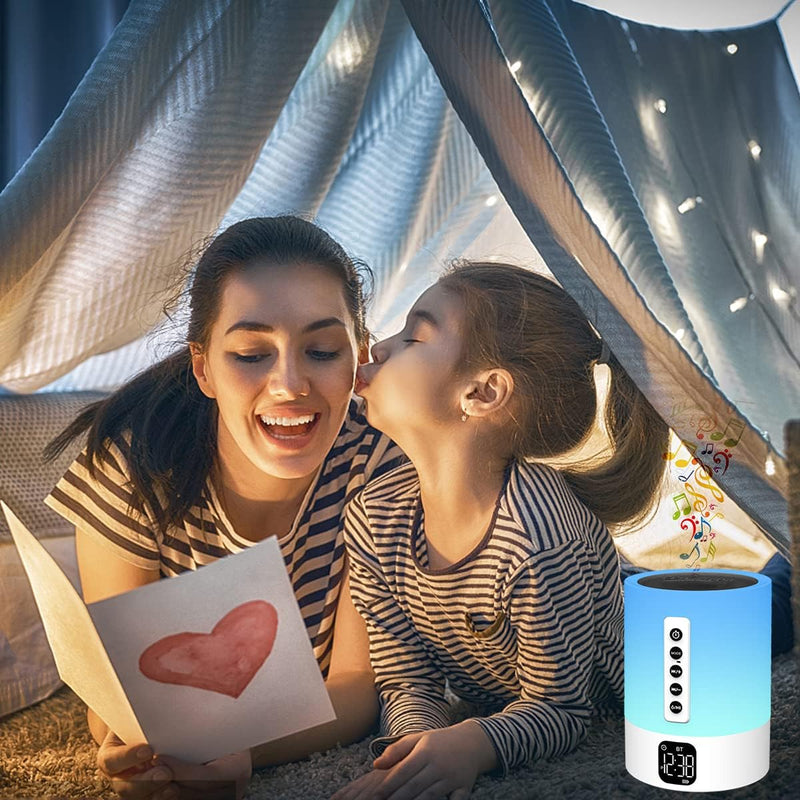 Bluetooth Lautsprecher mit Licht, White Noise Machine, Lichtwecker, Nachttischlampe Touch Dimmbar mi