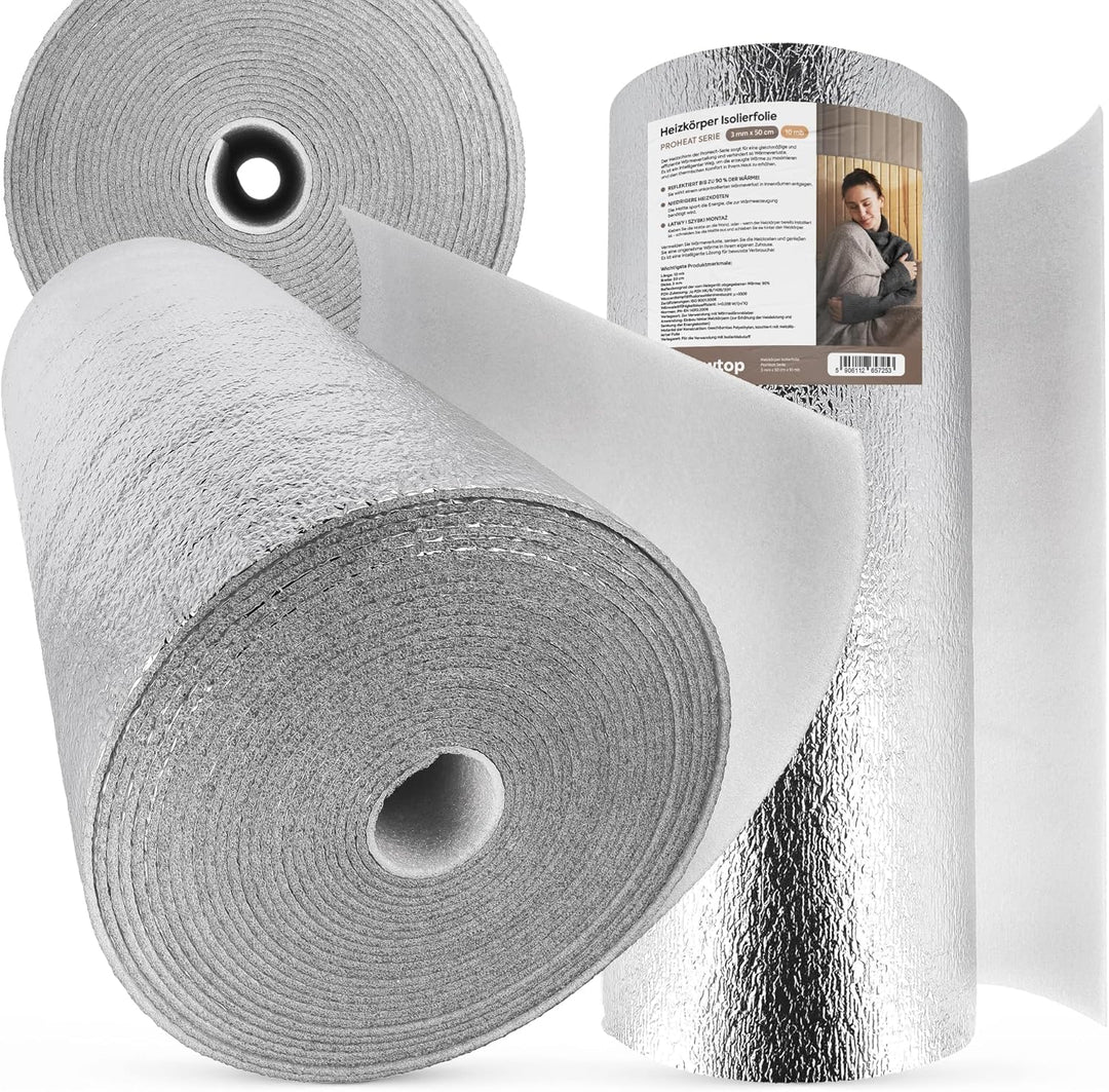 FLOWTOP Heizkörper Reflexionsfolie 10 m x 0,5 m | Isolierfolie Wandisolierung Reflexionsplatte Refle