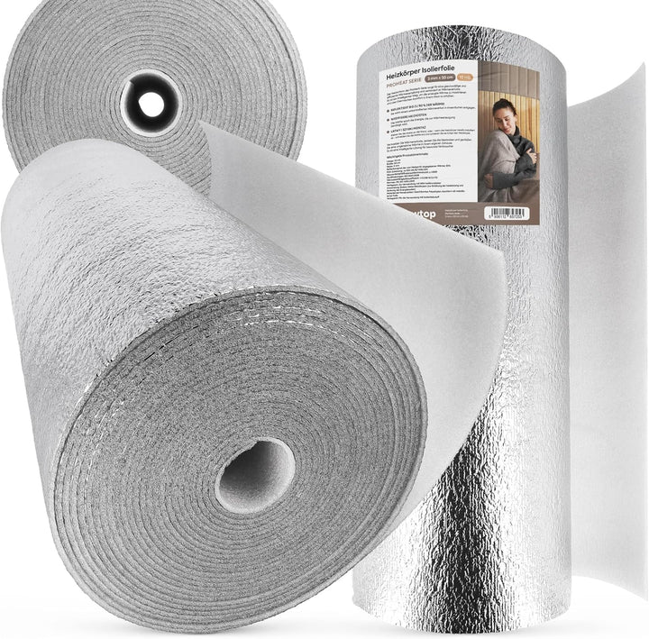 FLOWTOP Heizkörper Reflexionsfolie 10 m x 0,5 m | Isolierfolie Wandisolierung Reflexionsplatte Refle