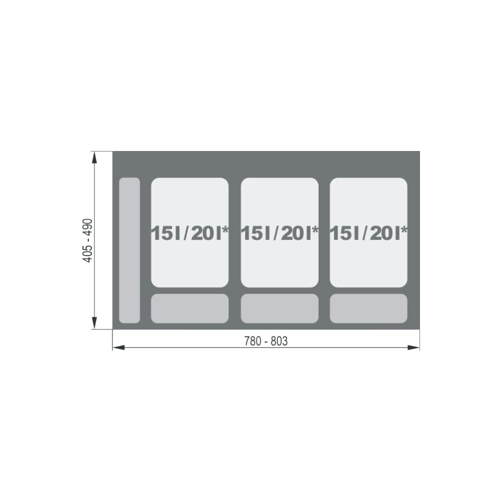 REJS Mülltrennsystem Küche für 90 cm Schrank 3-fach 3 x 15L mit Deckel & Griff Einbau Abfallsammler