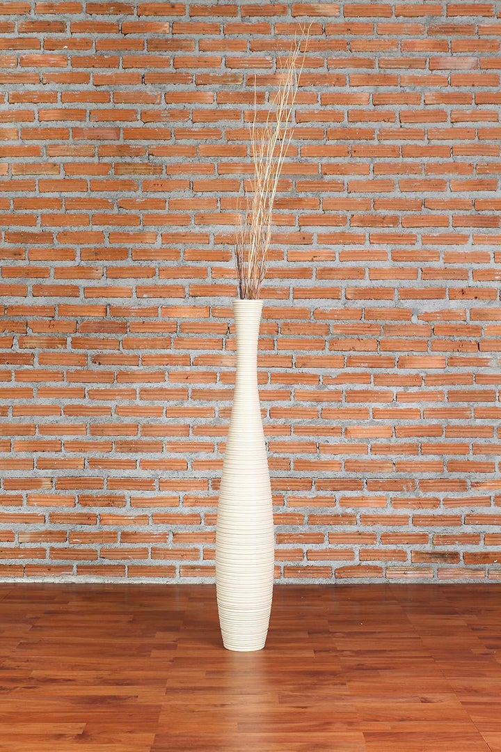 Leewadee Grosse Bodenvase für Dekozweige hohe Standvase Design Holzvase, Holz, 90 cm, Creme 90 cm Cr