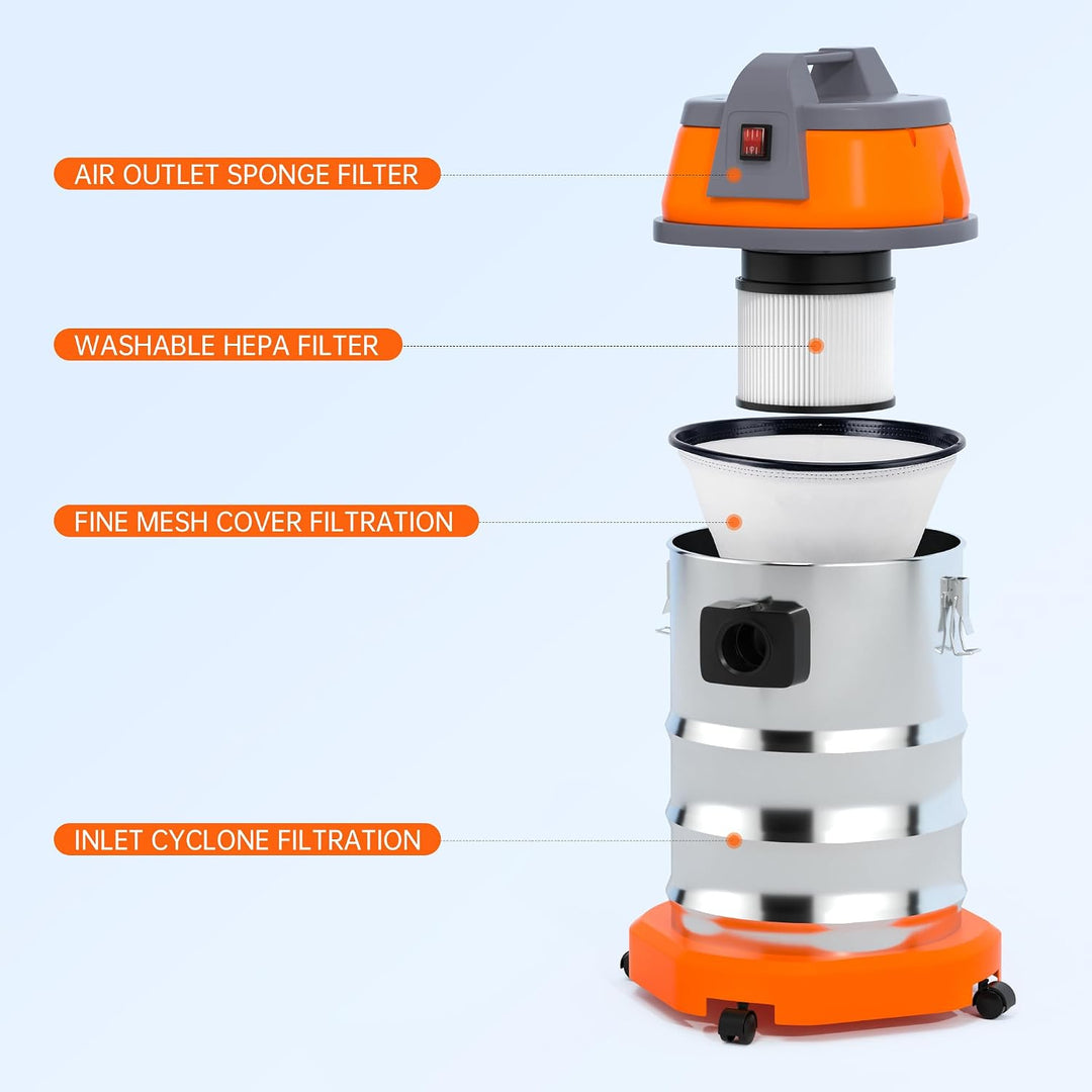 Für Haushalt 3200W Nass- und Trockenstaubsauger, 35L Edelstahlbehälter, HEPA-Filter, 23kPa Saugkraft
