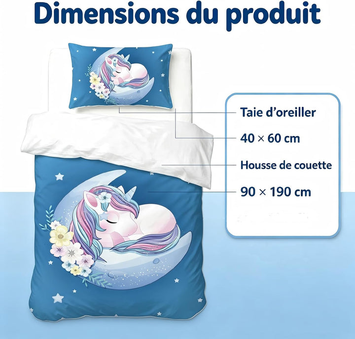Caregchrisj Einhorn-Bettbezug 90 x 190 cm, für Kinder, Mädchen, Bettwäsche aus Mikrofaser mit Reissv
