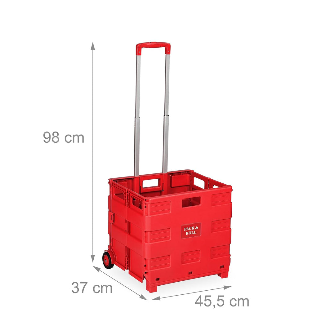 Relaxdays Einkaufstrolley, Klapptrolley mit Rollen & Teleskopgriff, bis 35 kg, Faltbare Einkaufshilf