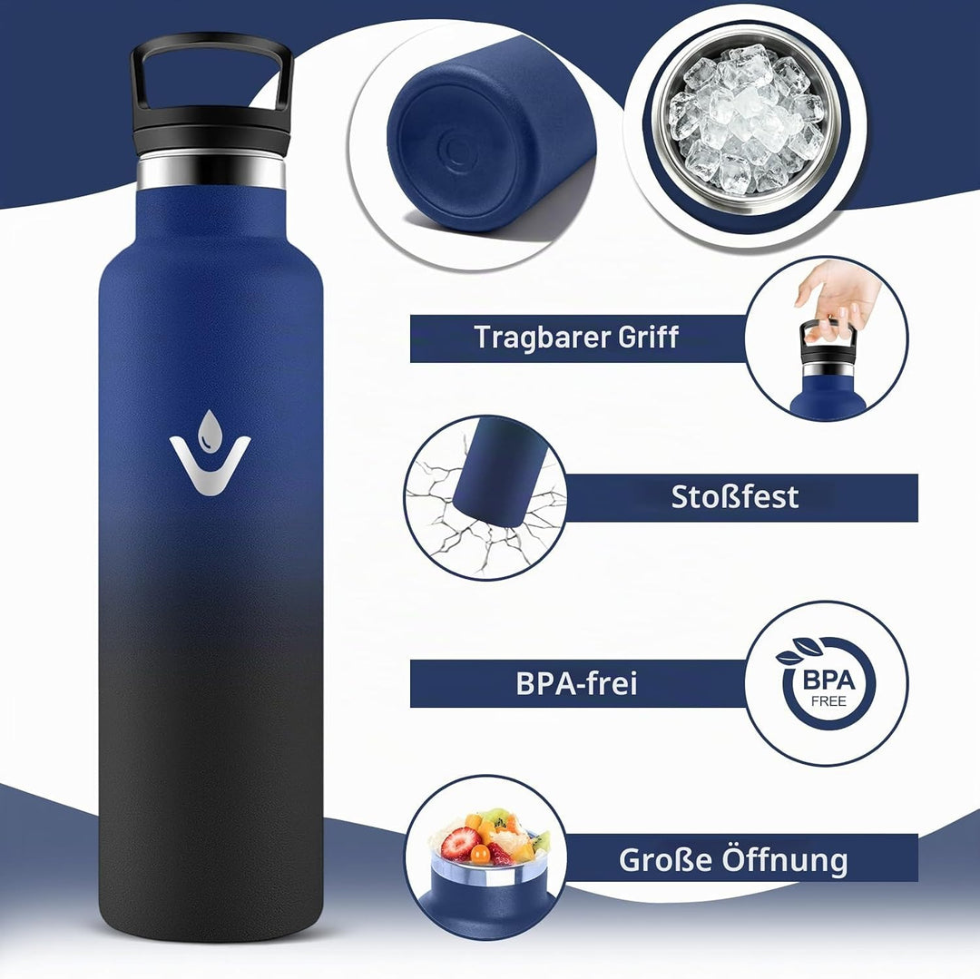 Trinkflasche 1L, Wasserflasche Isolierflasche BPA-Frei, Kohlensäure Geeignet, Thermosflasche 1l Ausl