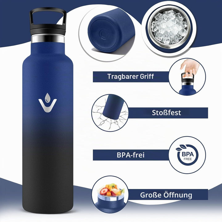 Trinkflasche 1L, Wasserflasche Isolierflasche BPA-Frei, Kohlensäure Geeignet, Thermosflasche 1l Ausl
