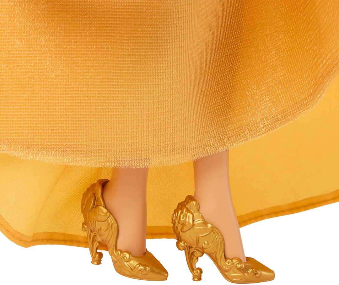 Mattel Disney Princess Glitzerprinzessin Belle-Modepuppe mit Zubehör, mit abnehmbarem Kleid, abnehmb