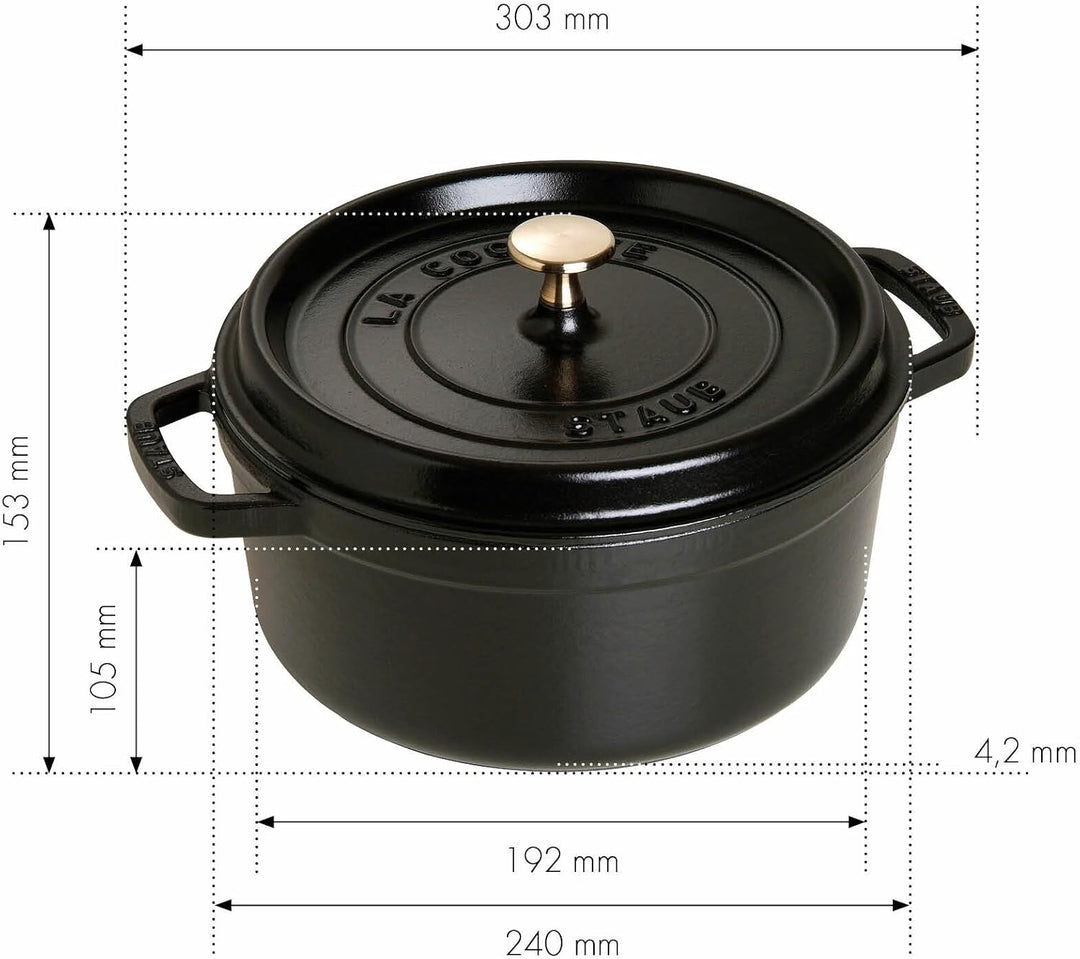 STAUB Gusseisen Bräter/Cocotte, Rund 24 cm, 3,8 L, Aromaregen Funktion, Für alle Herdarten geeignet,