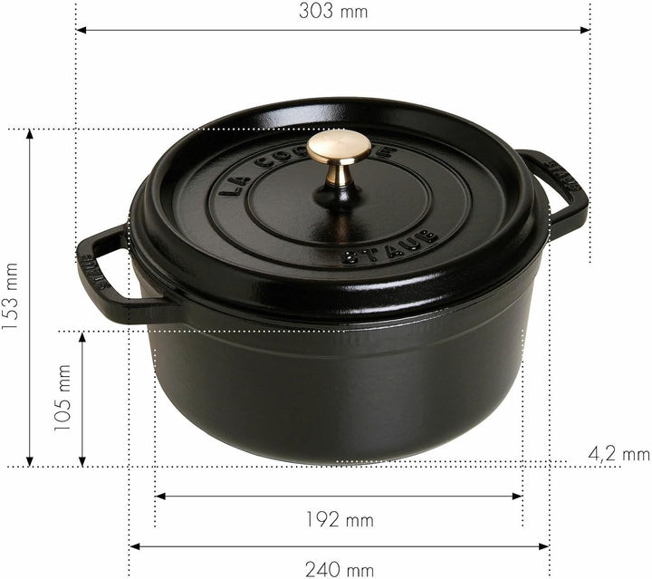 STAUB Gusseisen Bräter/Cocotte, Rund 24 cm, 3,8 L, Aromaregen Funktion, Für alle Herdarten geeignet,