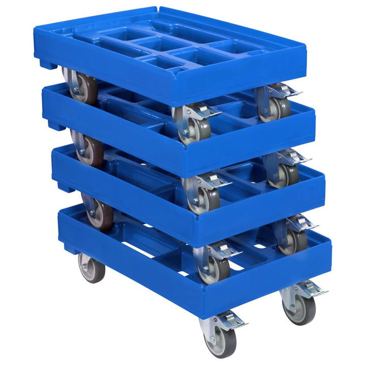 4 Stück Hygiene Transportroller für Kisten 60 x 40 cm mit 2 Bremsen in blau