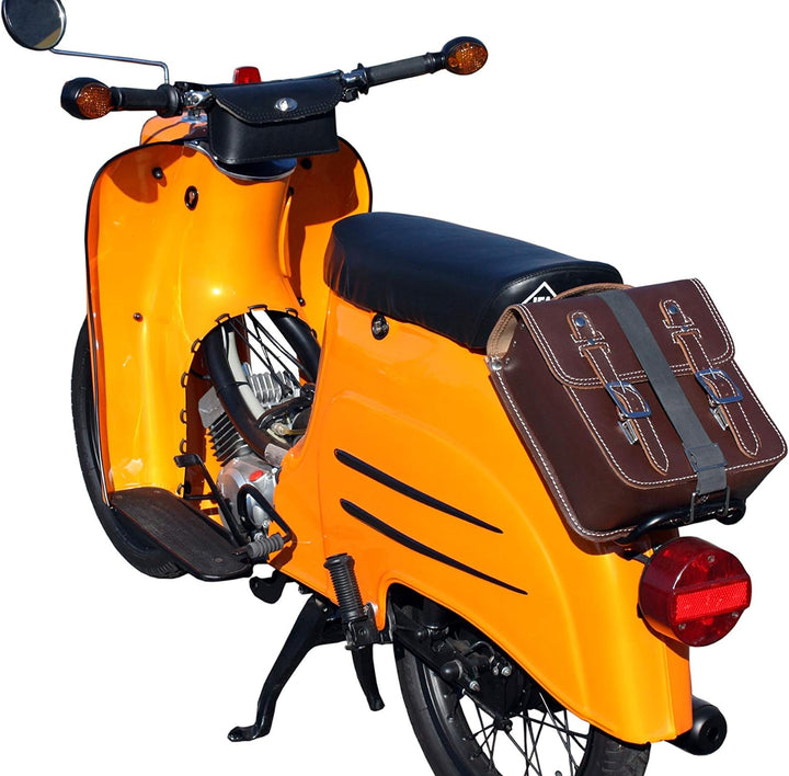 made4bikers Kleine Leder-Hecktasche mit Schnellverschluss-Gepäckträgertasche, braun, passend für Sim