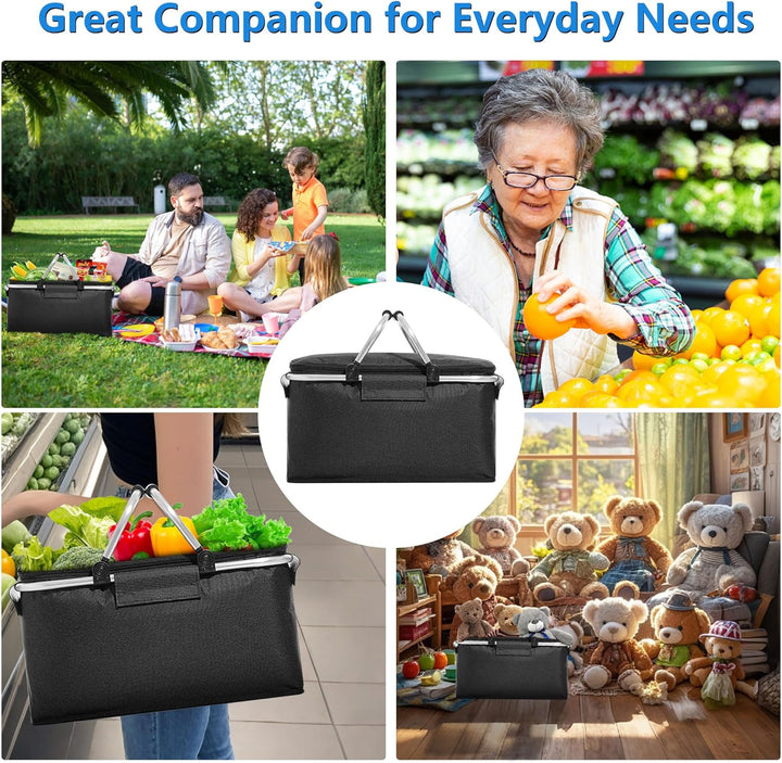 JXCTNNU Picknickkorb 25L Einkaufskorb Faltbar Gross Picknickkorb Kühlkorb Einkaufskorb mit Deckel Tr