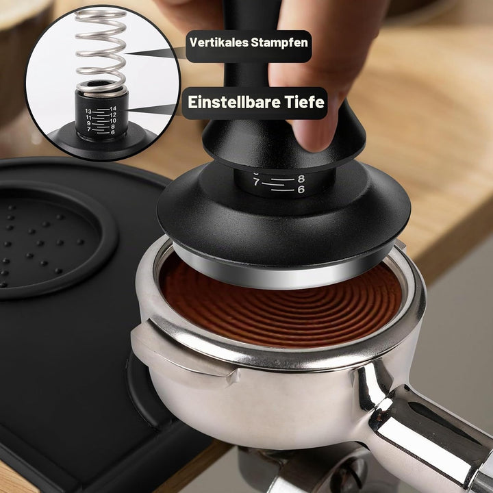 Kaffee Tamper 54mm, Tamper Set inkl. WDT Tool, Dosierring 54mm，Tampermatte - Premium Barista Zubehör